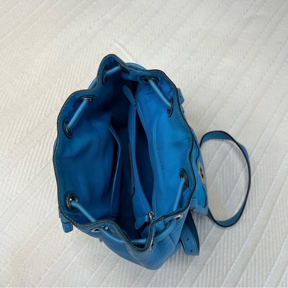 Coach Azure Blue Pebble Leather Silver Turn Lock Small Backpack - Picture 10 of 14